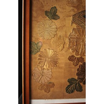 明治刺繍 織物 額装　Z265 