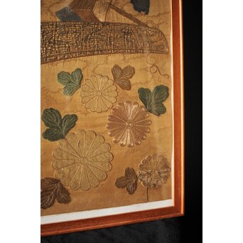 明治刺繍 織物 額装　Z265 