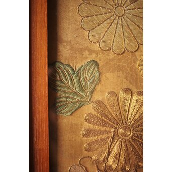 明治刺繍 織物 額装　Z265 