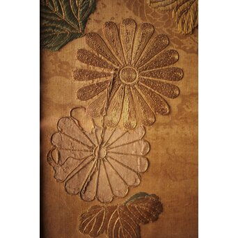 明治刺繍 織物 額装　Z265 