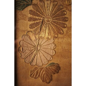 明治刺繍 織物 額装　Z265 