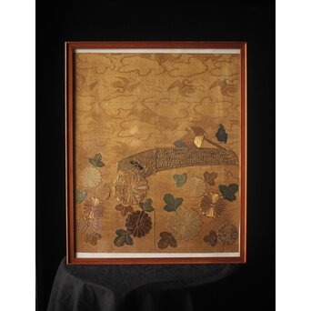 明治刺繍 織物 額装　Z265