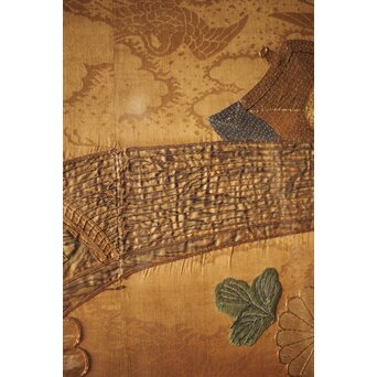 明治刺繍 織物 額装　Z265 