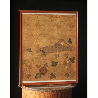 明治刺繍 織物 額装　Z265 