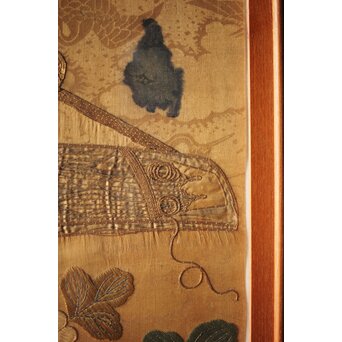 明治刺繍 織物 額装　Z265 