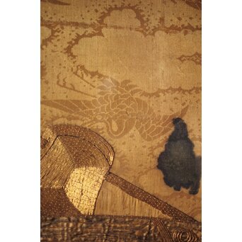 明治刺繍 織物 額装　Z265 