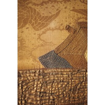 明治刺繍 織物 額装　Z265 