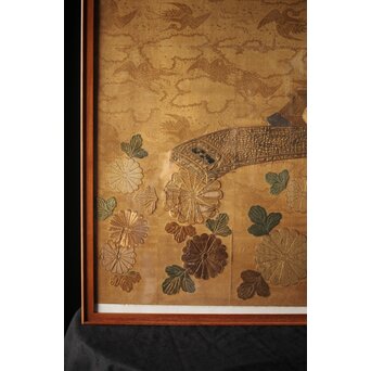 明治刺繍 織物 額装　Z265 