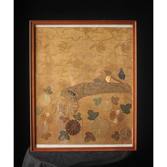 明治刺繍 織物 額装　Z265 