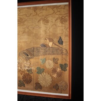 明治刺繍 織物 額装　Z265 