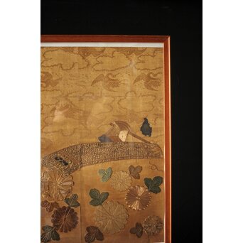 明治刺繍 織物 額装　Z265 