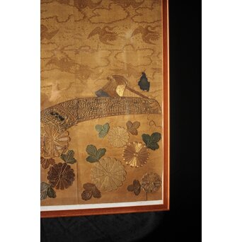 明治刺繍 織物 額装　Z265 