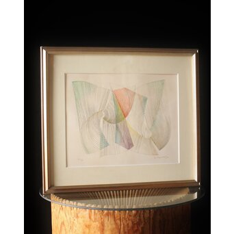 五十嵐芳三 抽象画 リトグラフ額装　Z266 