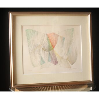 五十嵐芳三 抽象画 リトグラフ額装　Z266 