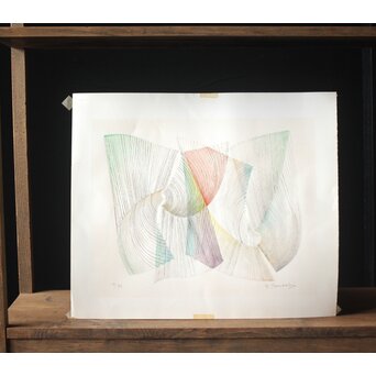 五十嵐芳三 抽象画 リトグラフ額装　Z266