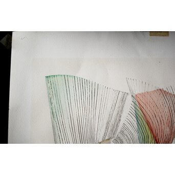 五十嵐芳三 抽象画 リトグラフ額装　Z266 