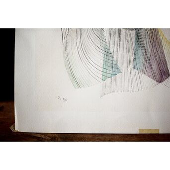 五十嵐芳三 抽象画 リトグラフ額装　Z266 