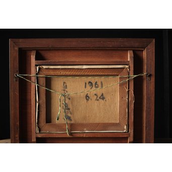 無名作家 時代油絵 静物画 赤い花 額装　Z267 