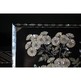 柳畔居古拙/梶古拙 青貝菊 宝石箱　Q281 