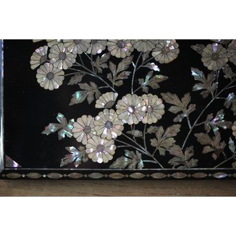 柳畔居古拙/梶古拙 青貝菊 宝石箱　Q281 