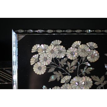 柳畔居古拙/梶古拙 青貝菊 宝石箱　Q281 