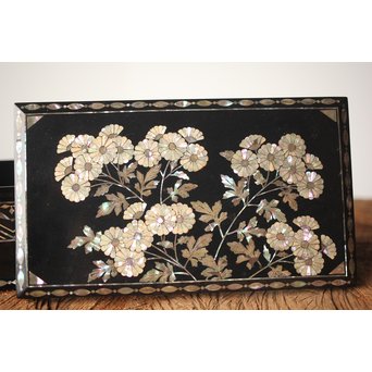 柳畔居古拙/梶古拙 青貝菊 宝石箱　Q281 