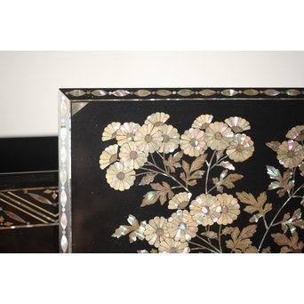 柳畔居古拙/梶古拙 青貝菊 宝石箱　Q281 