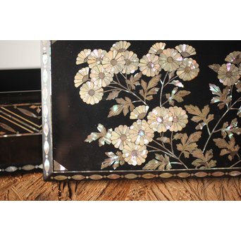 柳畔居古拙/梶古拙 青貝菊 宝石箱　Q281 