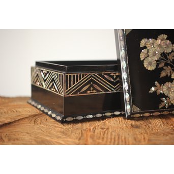 柳畔居古拙/梶古拙 青貝菊 宝石箱　Q281 