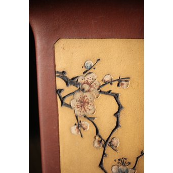文革期 特奎四方大千筒 君順作 花鳥図釘彫 朱泥白泥四方鉢 蘭鉢　P271 
