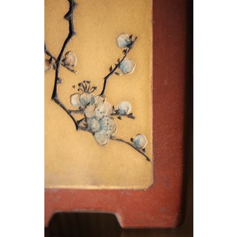 文革期 特奎四方大千筒 君順作 花鳥図釘彫 朱泥白泥四方鉢 蘭鉢　P271 