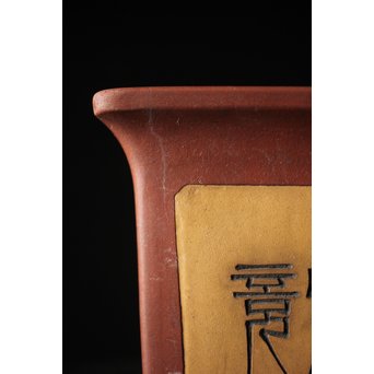 文革期 特奎四方大千筒 君順作 花鳥図釘彫 朱泥白泥四方鉢 蘭鉢　P271 
