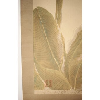 倣 小川芋銭 [芭蕉蛙図] 紙本 掛軸　Z271 