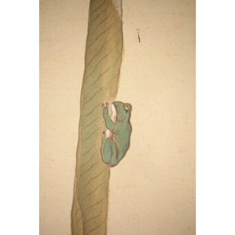 倣 小川芋銭 [芭蕉蛙図] 紙本 掛軸　Z271 