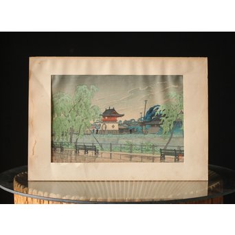 川瀬巴水 初期摺り Bシール 東京二十景/不忍池の雨 木版画　Z270
