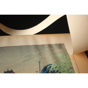 川瀬巴水 初期摺り Bシール 東京二十景/不忍池の雨 木版画　Z270 