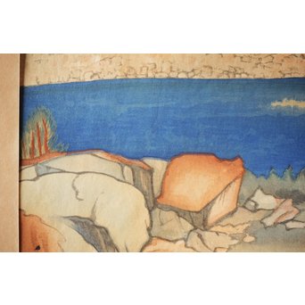 小圃千浦 Chiura Obata 木版画 [山上の湖 米国加洲ハイシエーラ][Lake basin in high Sierra]　Z271 