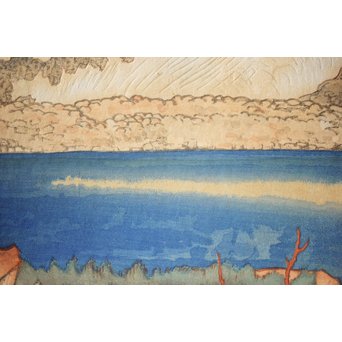 小圃千浦 Chiura Obata 木版画 [山上の湖 米国加洲ハイシエーラ][Lake basin in high Sierra]　Z271 