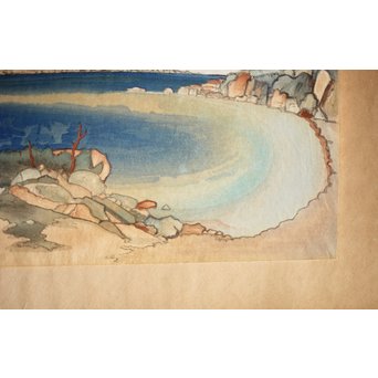 小圃千浦 Chiura Obata 木版画 [山上の湖 米国加洲ハイシエーラ][Lake basin in high Sierra]　Z271 