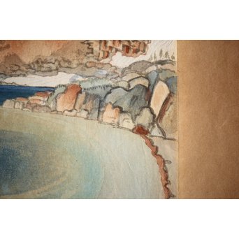 小圃千浦 Chiura Obata 木版画 [山上の湖 米国加洲ハイシエーラ][Lake basin in high Sierra]　Z271 