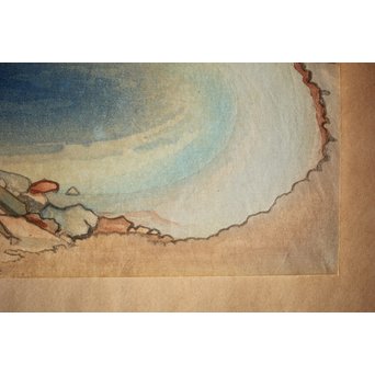 小圃千浦 Chiura Obata 木版画 [山上の湖 米国加洲ハイシエーラ][Lake basin in high Sierra]　Z271 