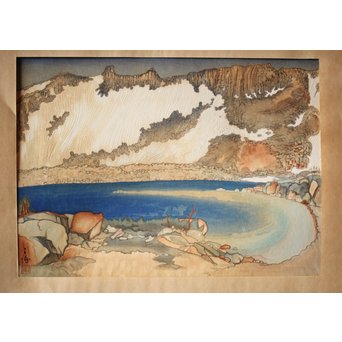 小圃千浦 Chiura Obata 木版画 [山上の湖 米国加洲ハイシエーラ][Lake basin in high Sierra]　Z271 