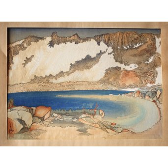 小圃千浦 Chiura Obata 木版画 [山上の湖 米国加洲ハイシエーラ][Lake basin in high Sierra]　Z271 