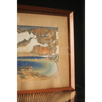 小圃千浦 Chiura Obata 木版画 [山上の湖 米国加洲ハイシエーラ][Lake basin in high Sierra]　Z271 