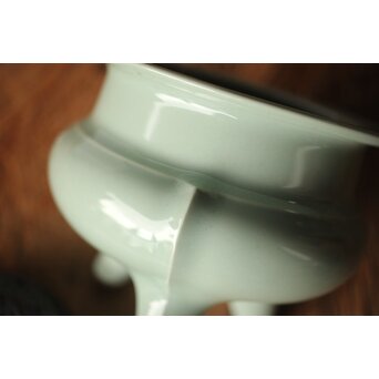 宮永東山 青磁 香炉袴腰香炉 純銀 雲透 火屋　P292 