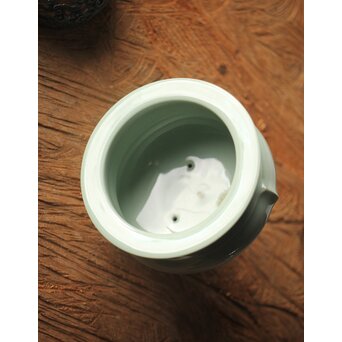 宮永東山 青磁 香炉袴腰香炉 純銀 雲透 火屋　P292 