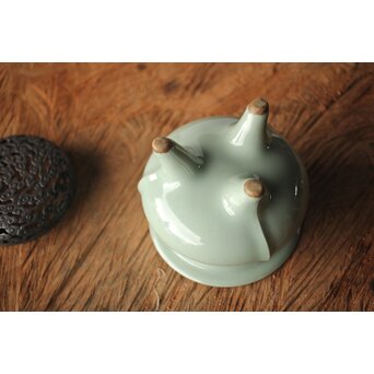 宮永東山 青磁 香炉袴腰香炉 純銀 雲透 火屋　P292 