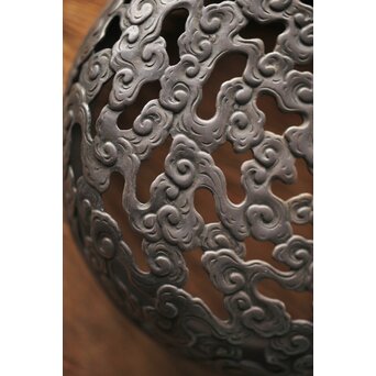 宮永東山 青磁 香炉袴腰香炉 純銀 雲透 火屋　P292 