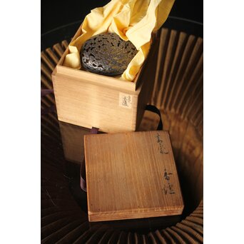 宮永東山 青磁 香炉袴腰香炉 純銀 雲透 火屋　P292 