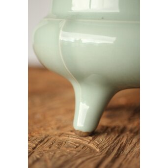 宮永東山 青磁 香炉袴腰香炉 純銀 雲透 火屋　P292 